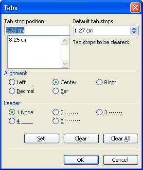 MS Word: Định dạng TAB Cách đặt Tab: Chọn vùng văn bản cần đặt Tab Đặt Tab trực tiếp Chọn loại Tab cần đặt (Click chuột vào tab) Click chuột tại vị trí cần đặt Tab trên thước ngang Chọn loại TAB cần