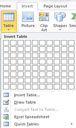MS Word: Bảng biểu (Table) Tạo bảng: Sử dụng Ribbon Insert Table Chọn vị trí cần tạo Table Quét chọn số dòng số cột của