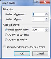 theo mẫu có sẵn 35 MS Word: Bảng biểu (Table) Sử dụng hộp thoại Insert Table Xác định số cột Xác định độ rộng các cột