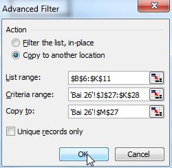 MS Excel: Sắp xếp và lọc dữ liệu Lọc dữ liệu Advance Filter Tạo bảng điều kiện Copy các tiêu đề cột dùng để lọc dữ liệu ra vùng điều kiện Nhập điều kiện tương ứng vào vùng điều kiện Chọn vùng dữ liệu