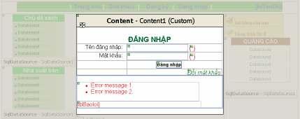 aspx) 1 Label lbbaoloi Các Validation Control Xử lý Code: using System.Data.SqlClient; public partial class Dangnhap : System.Web.UI.Page protected void Page_Load(object sender, EventArgs e) txttendn.