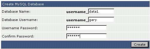 1. Tạo Databases Từ trang chủ Control Panel bạn click chọn "MySQL Databases" và click the "Create new Database" link. Bạn nhập Database Name, Username và Password sau đó click Create.