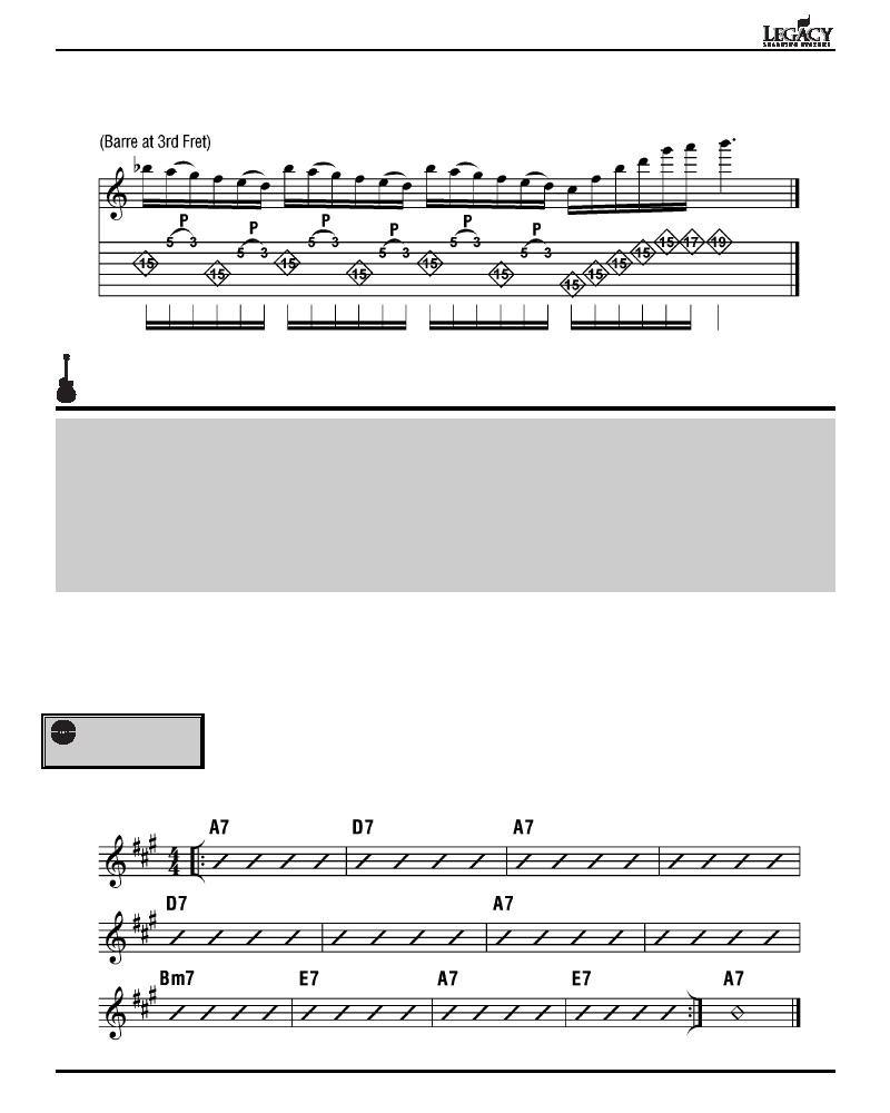 Âm giai Trưởng ở ví dụ hòa âm (Chặn dây ngăn 3) Ghi chú Chương 4 Thực hành bài tập nhéo dây cho âm giai trưởng. Nhéo chính xác đối với độ cao đúng. (trang 77) Thực hành trượt dây ở dây 5 và 6.