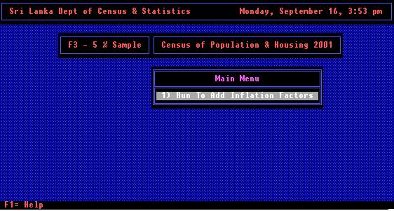 Census of Population & Housing 2001 (5 % Sample) F3 Add Inflation Factors Steps to be done only in very beginning 1. Make directory called F3_2001F in Root Directory 2. 3.