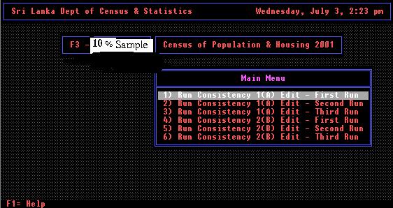 Census of Population & Housing 2001 (10 % Sample) F3 - Consistency Edit(s) Runs Steps to be done only in very beginning 1. Make directory called F3_2001C in Root Directory 2. 3.