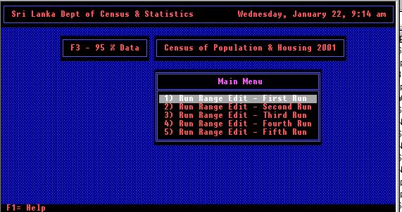 Census of Population & Housing 2001 ( 95 % Sample ) F3 - Range Edit Runs Steps to be done only in very beginning 1. Make directory called F3_2001R in Root Directory 2.