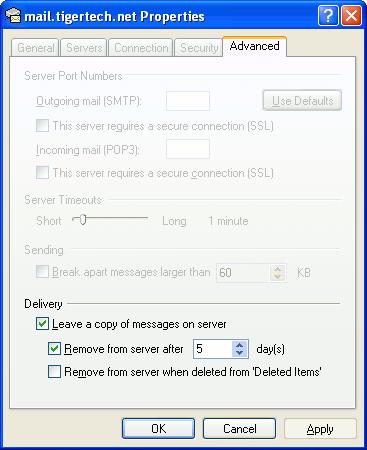 5) Cài đặt email client để tự động xóa mail định kỳ tránh bị over-quota MS Outlook Express: - Chọn menu Tool / Accout, chọn Tab Email - Click vào
