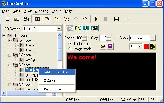 Shortcut pulldown menu after right click Hình 11 : Quản lý 1 thành phần hiển thị Nội dung của mỗi một thành phần hiển thị phía dưới window có thể là text, clock (thời gian) nhiệt độ, File (hoặc một