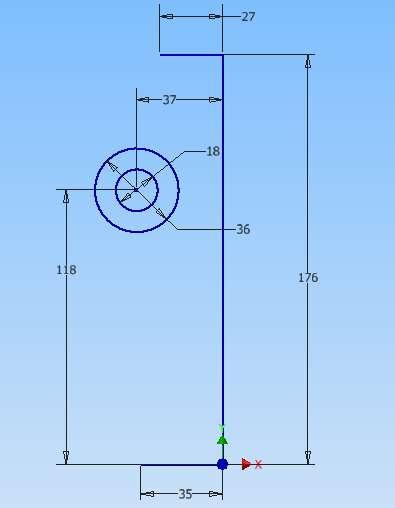 Bước 2: Chọn biểu tượng vẽ hai đường tròn đồng tâm có đường kính 36 và 18, cách gốc tọa độ