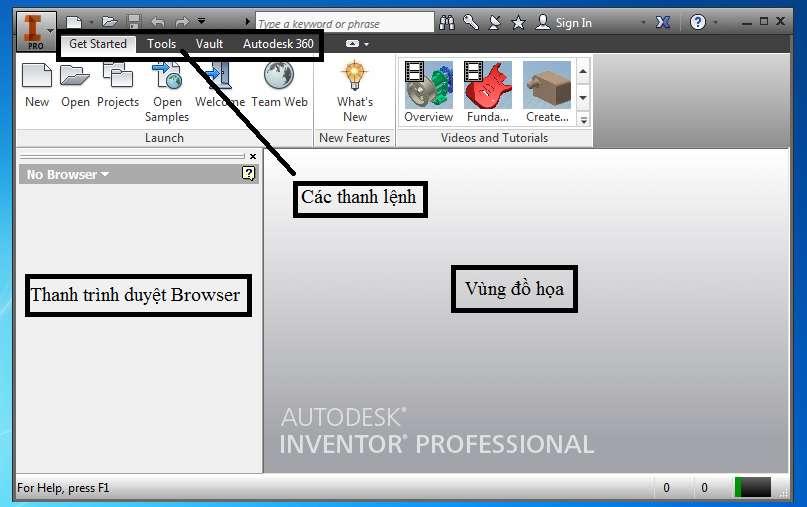 1.3. Giao diện Khi khởi động xong, sẽ xuất hiện giao diện của phần mềm Autodesk Inventor phiên bản 2014 như Hình 1.