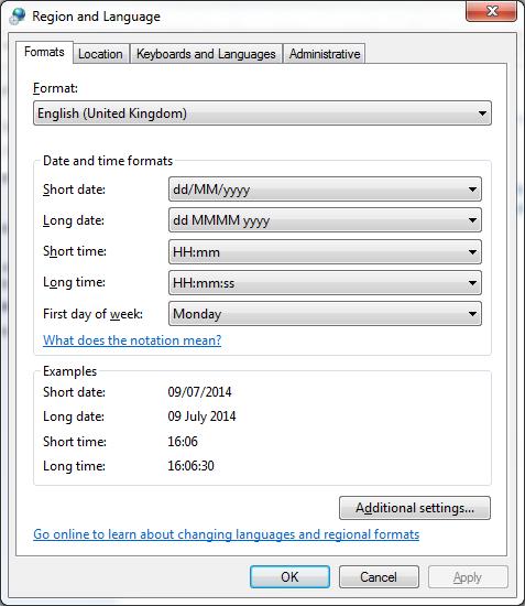 Hình 2.7b Chọn mục Change the date, time, or number format Hình 2.7c Kích vào mục Additional settings trong hộp thoại Region and Language Hình 2.
