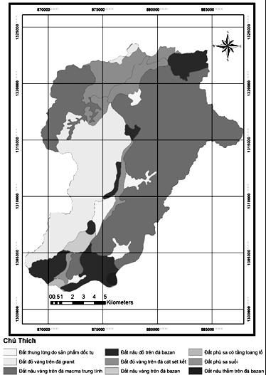 Hình 2: Bản đồ thổ nhưỡng lưu vực Đa Tam (Nguồn: Phòng Tài nguyên Đất Viện Địa lý Tài nguyên Tp.
