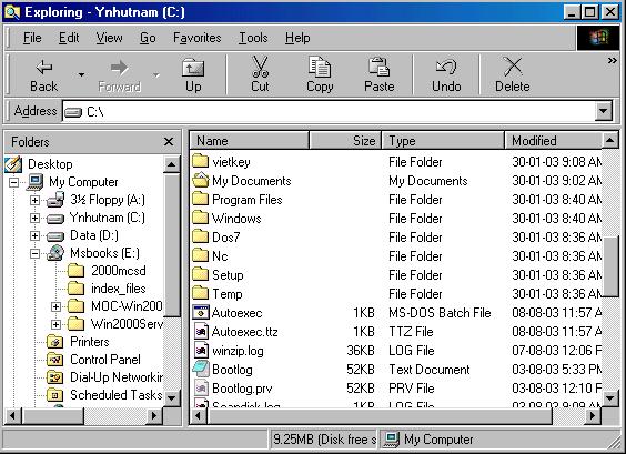 Windows Explorer 98. Với Windows 9x chủ yếu dành cho các máy đơn (single user), Microsoft đồng thời phát triển công nghệ NT chuyên phục vụ cho các mạng máy tính và nhóm làm việc (workgroup).