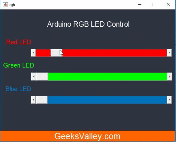 اﻟﺘﺤﻜـﻢ ﺑﺈﺿـﺎءة RGB LED ﻣـﻦ ﺧﻼل واﺟﻬﺔ رﺳﻮﻣﻴﺔ ﻋﺒﺮ Matlab اﻟﻮاﺟﻬﺎت اﻟﺮﺳﻮﻣﻴﺔ ﻫﻲ ﻋﺒﺎرة ﻋﻦ ﻋﺮض ﺑﻴﺎﻧﻲ رﺳﻮﻣﻲ ﻓﻲ ﻧﺎﻓﺬة او أﻛﺜﺮ ﻳﺘﻀﻤﻦ وﺳﺎﺋﻞ وﻣﻜﻮﻧﺎت ﺗﺘﻴﺢ ﻟﻠﻤﺴﺘﺨﺪم إﻧﺠﺎز ﻣﻬﺎم ﻓﻌﺎﻟﺔ وﺟﺬاﺑﺔ ﺿﻤﻦ ﺑﻴﺌﺔ ﻣﻌﻴﻨﺔ.