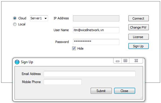 4.2 Đăng Ký Tài Khoản Cloud Bước 1: Chọn Server cần đăng ký tài khoản Tích chọn Cloud, sau đó chọn Server cần đăng ký tài khoản Bước 2: Nhấn Sign Up Bước 3: Nhập email và số điện thoại vào màn hình