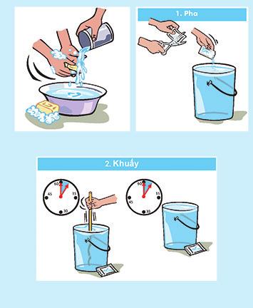49 Xử lý nước với gói hóa chất PUR Rửa tay bằng xà phòng hoặc tro Đổ gói PUR vào xô đựng 10 lít nước 5 phút 5