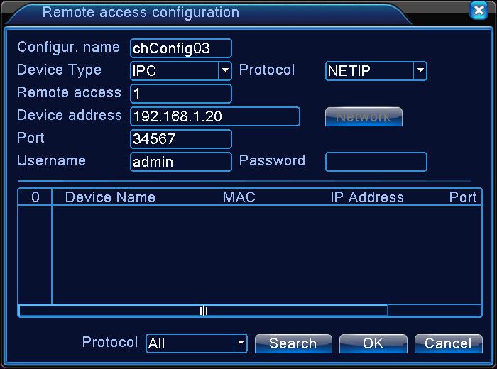Hình 20: Thêm thiết bị Configure Name Tên mawch định của thiết bị,người dùng có thể thay đổi nếu cần. Device Type có 3 loại : IPC, DVR, HVR. Mặc định là IPC. Protocol Mặc định là NETIP.