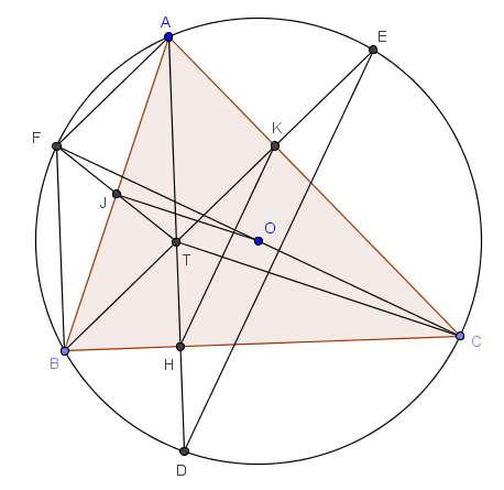 Nên OJ là đường trung bình => OJ = 1 CT (**) Từ (*) và (**) ta có độ dài của OJ bằng độ dài bán kính của đường tròn ngoại tiếp tam giác CHK.